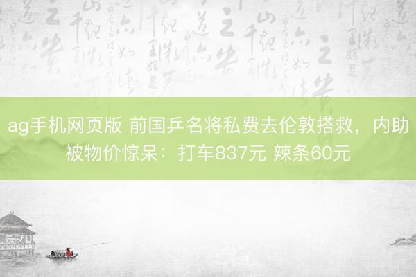 ag手机网页版 前国乒名将私费去伦敦搭救，内助被物价惊呆：打车837元 辣条60元