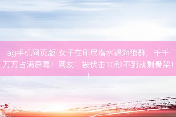 ag手机网页版 女子在印尼潜水遇海狼群，千千万万占满屏幕！网友：被伏击10秒不到就剩骨架！