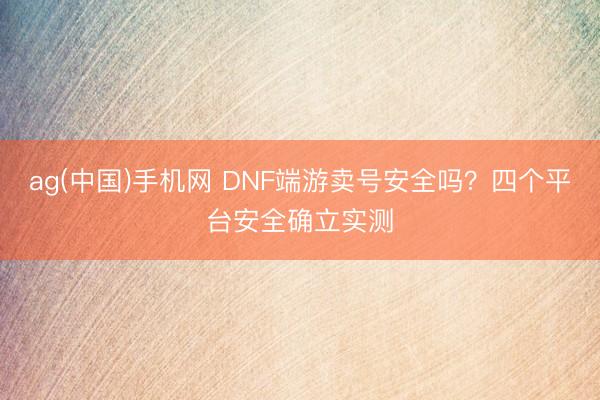ag(中国)手机网 DNF端游卖号安全吗？四个平台安全确立实测