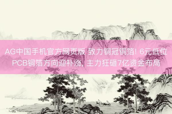 AG中国手机官方网页版 致力铜冠铜箔! 6元低位PCB铜箔方向迎补涨， 主力狂砸7亿资金布局