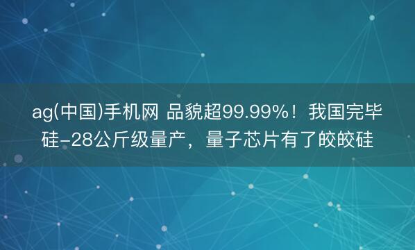 ag(中国)手机网 品貌超99.99%！我国完毕硅-28公斤级量产，量子芯片有了皎皎硅